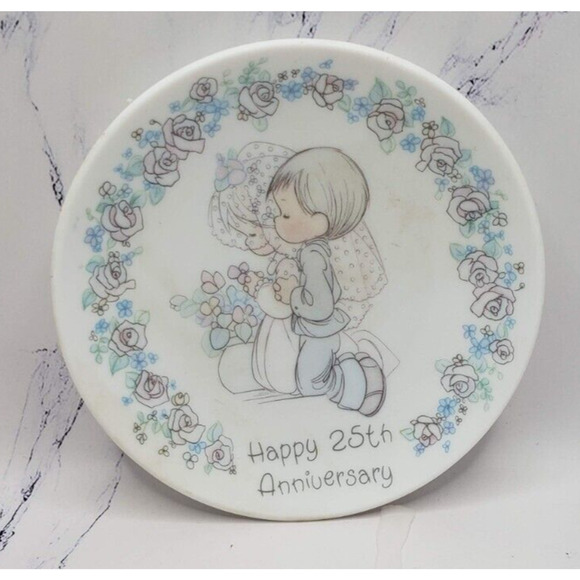 Precious Moments 1988 Vintage Happy 25th Anniversary Porcelain Wedding Plate - Picture 1 of 4